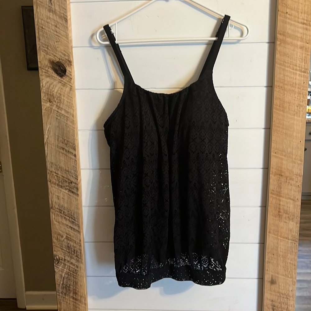 Women’s Cacique swim tankini top  black lace size  16 Lane Bryant